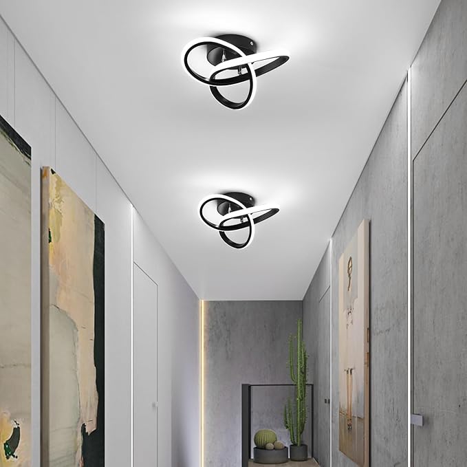 CANEOE Black Hallway Ceiling Light Fixtures 24W Dimmable LED Ceiling Light with Remote Control Modern Flush Mount Ceiling Lights for Bedroom Bathroom Kitchen Balcony Stair Aisle Ceiling Lamp