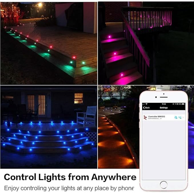 Sumaote LED Deck Lights Kit, 20pcs Φ1.22 WiFi Wireless Smart Phone Control Low Voltage Recessed RGB Deck Stair Lights Waterproof Outdoor Step Yard Path Landscape Decor