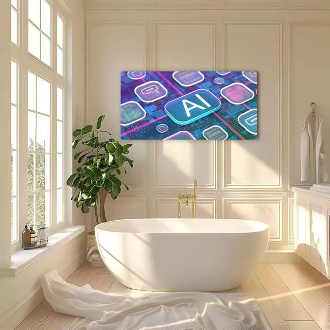 Wibinuki Wall Art Wall Decor Wall Paintings AI text on abstract transparent rectangles. Machine Learning s. AI - for Living Room Bedroom Bathroom Home Decor Can Be Hung Directly 20"x 40"