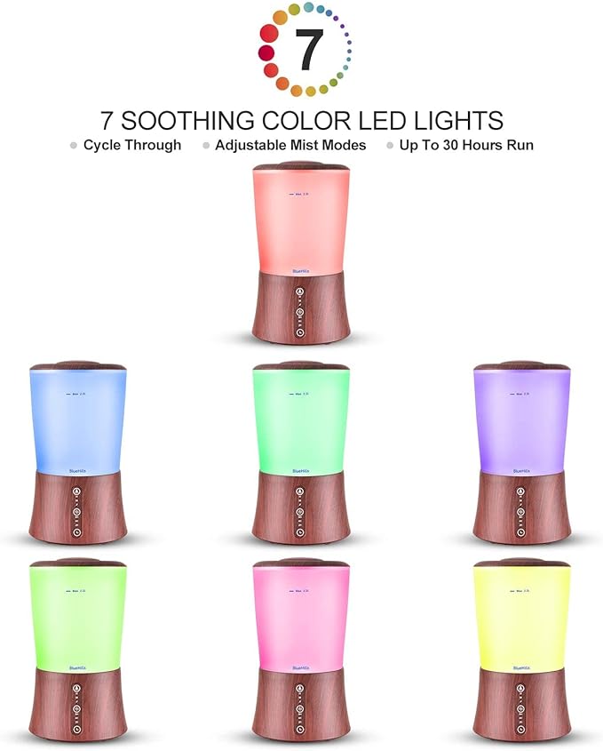 BlueHills Premium Set of Two Large 2000 ML and 2500 ML XL Essential Oil Diffusers Humidifier Combo for Large Room Home with Décor LED Lights Great Gift – Value Pack of Dark Wood Grain.