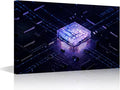 Wall Art for Living Room Futuristic CPU Paintings on Canvas CPU Concept Pictures Modern Artwork Home Decor Computer Chip Posters Prints Framed Stretched Ready to Hang, 24x16in
