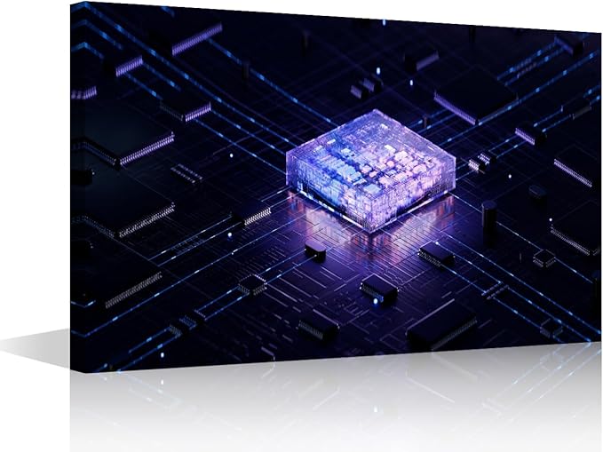 TUMOVO 1 Panel Wall Art Glowing CPU Poster on Canvas, USA Art Paintings CPU Concept Picture Giclee Internet Concept Artwork Prints for Modern Office Home Decoration, 18x12in
