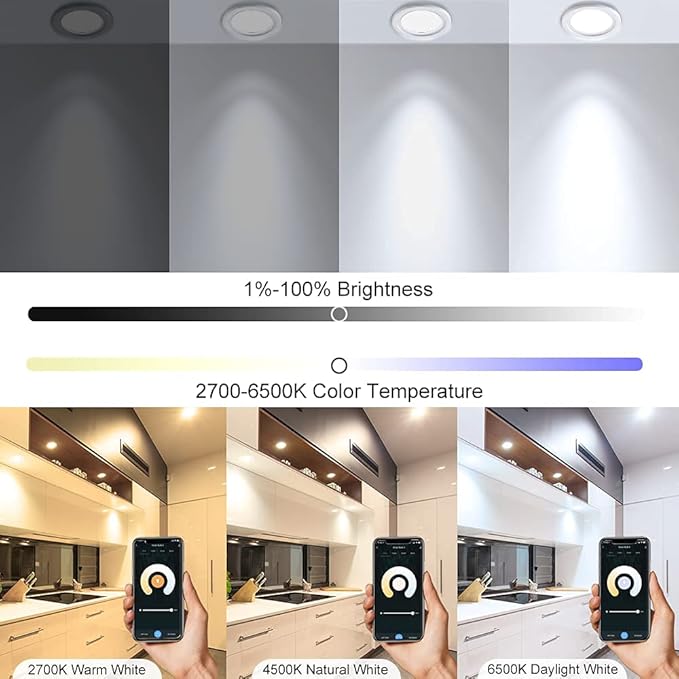 LightingWill 2 Inch Recessed Lighting, Smart WiFi LED Downlight, 5W LED Ceiling Light Compatible with Alexa/Google Assistant, Dimmable RGB & 2700K-6500K, 120V with LED Driver (4 Pack)