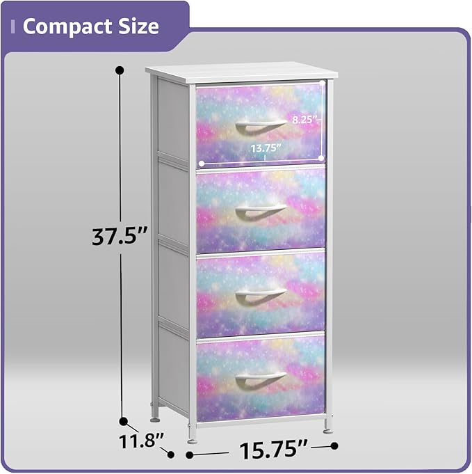 Sorbus Kids Dresser with 4 Drawers - Storage Chest Organizer Nightstand - Steel Frame, Wood Top, Tie-Dye Fabric Bins for Clothes - Wide Furniture for Bedroom, Hallway, Nursery, Closet, & Apartment