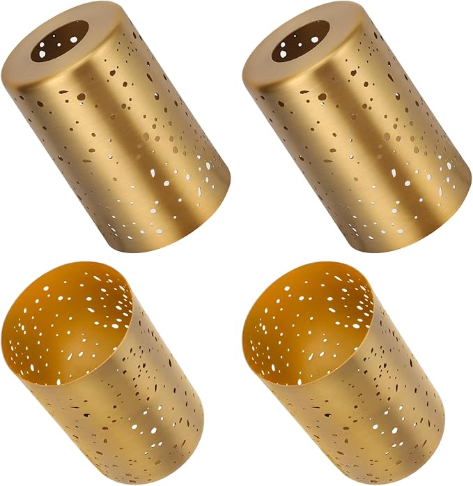 4 Pack Pendant Light Shades, Laser Starry Sky Design Cylinder Metal Lampshades with Electroplated Antique Brass Exterior Gold Interior, Lamp Shades 1-5/8 Inch Fitter, 3.5"Diameter x 5.5"Height