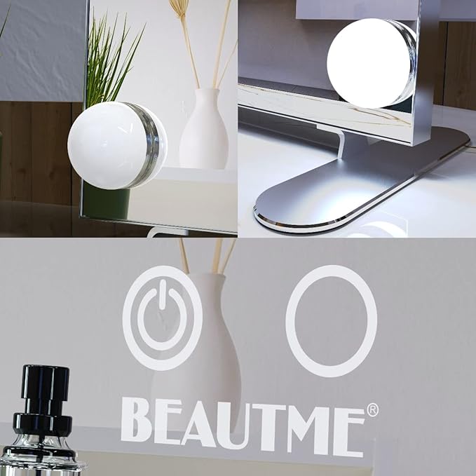 BEAUTME Hollywood Makeup Mirror, Large 20 x 23.6 inches, Light Up Vanity Mirror with 14pcs LED Bulbs, Dimmable, Smart Touch Control, Desktop or Wall Mounted