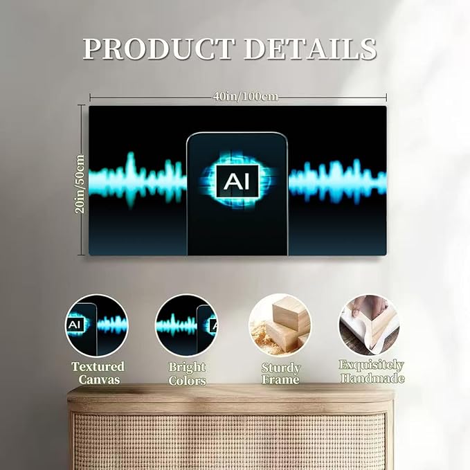 Wibinuki Wall Art Wall Decor Wall Paintings AI deep fake or voice. Transle speech and language. Music or sound for Living Room Bedroom Bathroom Home Decor Can Be Hung Directly 20"x 40"