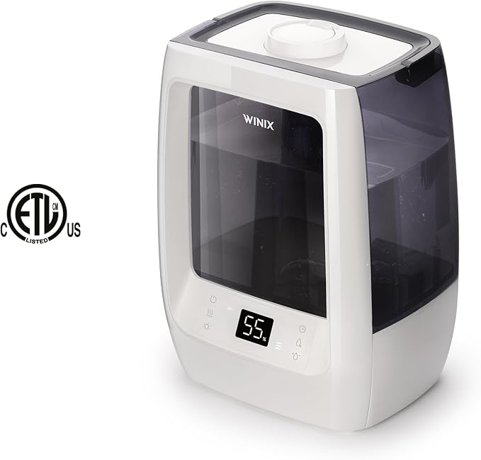 Winix L201 Large Room 2-Gallon Ultrasonic Humidifier - Warm & Cool Mist, 120-Hour Runtime, Adjustable Humidistat, Dual 360° Mist + Demineralization Capsules and Aromatherapy Pads Included
