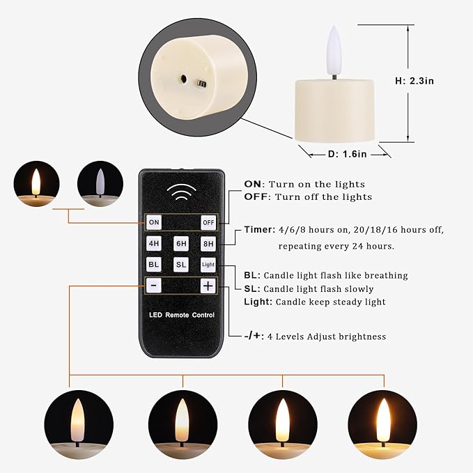 Rechargeable Tea Lights with Remote Timer, Battery Operated LED Tealight Flameless Candles, Flickering Tealights for Votive, Weddings, Parties, Halloween, Christmas, Home Decoration (12 Pack)