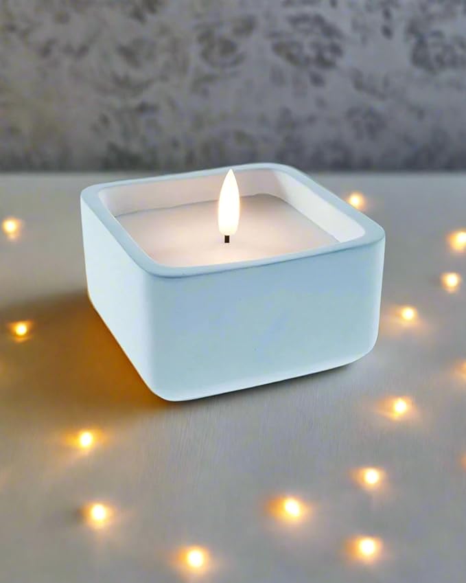 Square Flameless Candles (Blue) - LED Flickering Fake Candles - Made of Real Wax in a Cement Base - an Ideal Gift.
