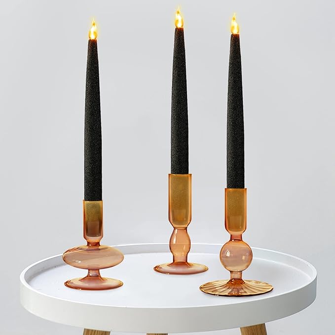 FURORA LIGHTING Black Glittery LED Taper Candles Pack of 4, Flameless Flickering Taper Candles with Timer for Home Décor Holiday Décor, Battery Operated