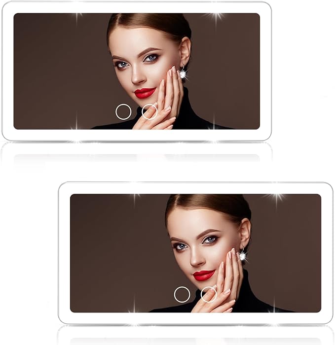 2PCS Car Sun Visor Vanity Mirror with 3 Light Modes & 80 LEDs, Rechargeable LED Cosmetic Makeup Mirror Essentials for Women, Dimmable Touch Control, Universal for Car Truck SUV (Frosted White)
