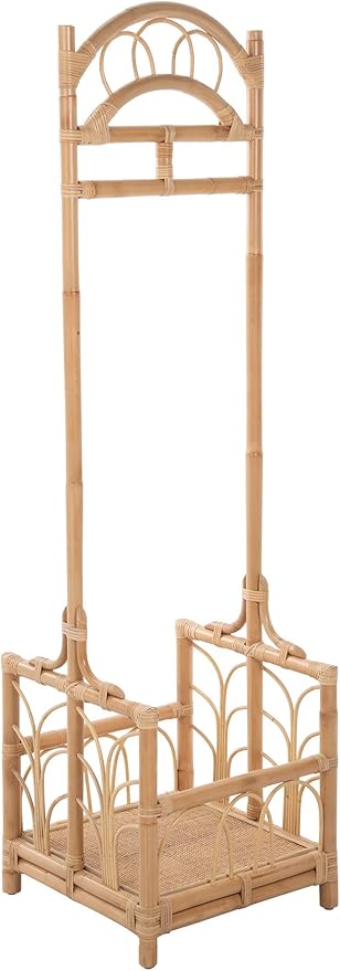 Kouboo Rattan Freestanding Coat Rack with Shoe Shelf, Coat Rack & Shoe Storage – Entryway Furniture with Hall Tree, Mudroom Organizer, Narrow Shoe Rack for Front Door, Light Brown