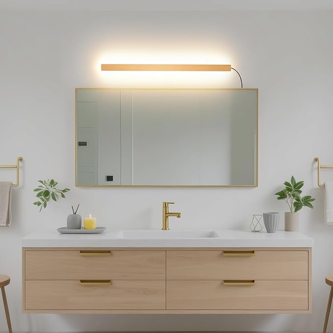 Modern Plug in Wall Lights, 31.4 inch Frosted Gold LED Long Wall Sconce, 16W Warm White 3000K Acrylic Indoor Wall lamp,with 59" Plug Cable for Bedroom, Living Room, Hallway