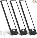 3 Pack Under Cabinet Lights, 32 LED Cold White Rechargeable Under Cabinet Lighting Motion Sensor LED Lights for Kitchen, Counter, Closet, Stairs (Black - Cold White Light, 8.07 Inch - 3 Pack)