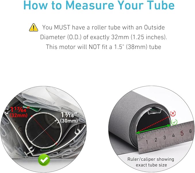 Rollerhouse Motor Only for 1.25" (32mm) Tube - Battery Powered Tubular Shade Motor - Fits 32mm Outside Diameter Roller Blinds - Requires Separate Remote & Charger (Motor Unit Only)