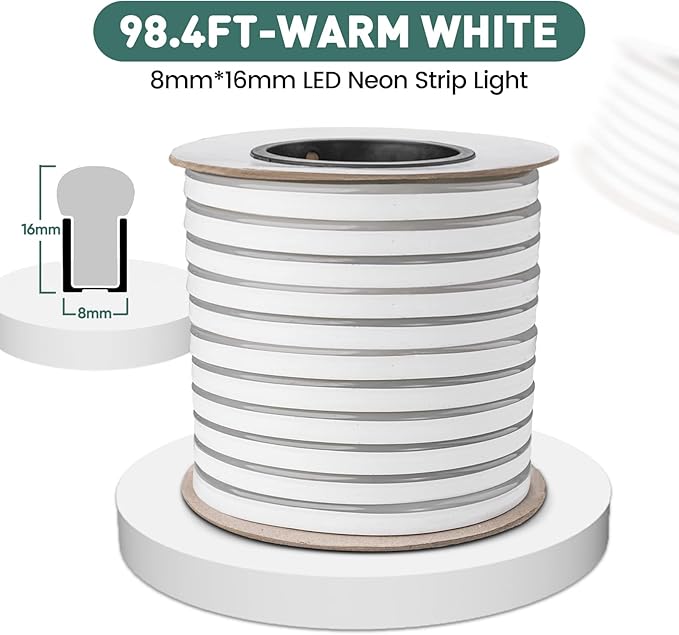 GZBtech Flexible LED Neon Rope Lights 100FT,AC 110-120V Waterproof Strip Light, 2800K Cuttable Connectable Neon Lighting for Indoor Outdoor Home Decor/Commercial Use-Warm White 30M, ETL Listed