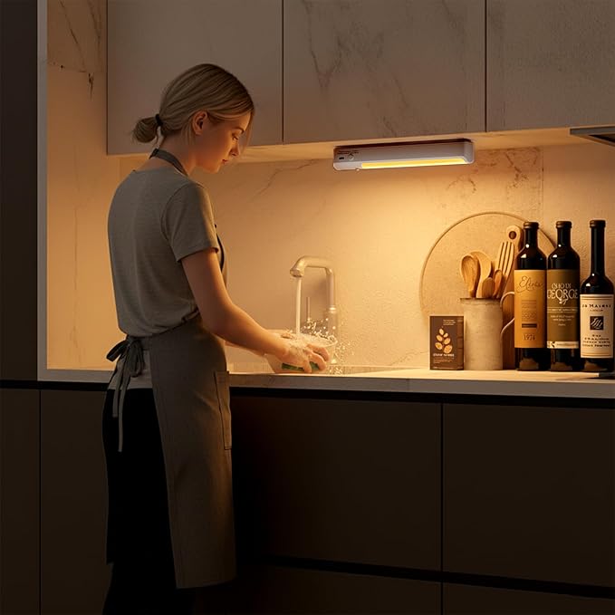 2 Pack Under Cabinet Lights, Warm Light, 2 Working Modes, Rechargeable Motion Sensor Light with USB-C Charging Cable, Easy to Install