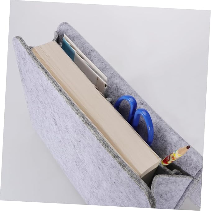 Zerodeko Bedside Storage Organizer Space-Saving Felt Pocket for Laptop Magazines Remote and Glasses Minimalist Design for Easy Access Bedroom Dorm Light Grey