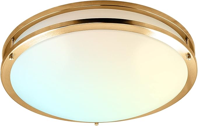 LUXRITE 18 Inch LED Flush Mount Ceiling Light, 5 Color Selectable 2700K | 3000K | 3500K | 4000K | 5000K, Dimmable Ceiling Light Fixture, 24W, 2160 Lumens, Energy Star, ETL Listed, Brushed Brass