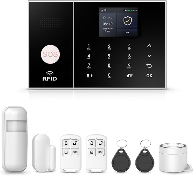PGST Alarm System,Wireless Home Security Systems with Door Open Alarm Sensors,Motion Sensors,Loud Siren,Remote,Compatible with Alexa&Google for Villa,Apartment,Cabage,No Contract Fee (A108F-US-A)