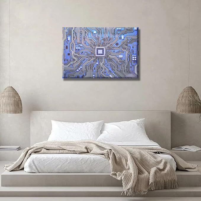 LSIUHWUWI Canvas Wall Art Computer Processors CPU Wall Art for Living Room 1 Piece Modern CPU Card Circuit Board Wall Decor Living Room Print on Canvas Framed Ready to Hang 16X24 INCH