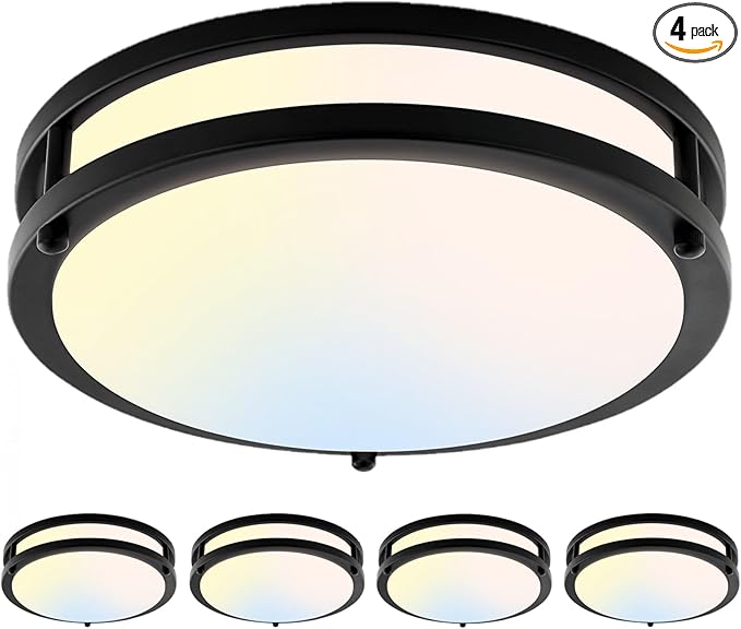 4-Pack 10Inch 30W LED Flush Mount Ceiling Light Fixtures Bright 3200LM Dimmable Ceiling Lights, 5CCT Adjustable 2700K/3000K/4000K/5000K/6500K, Ceiling Lamps for Kitchen Hallway Bathroom Bedroom Black