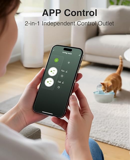 15A Dual Smart Plug 4 Pack, GHome Smart Plugs that Work with Alexa and Google Home, 2-in-1 Compact Smart Outlet Timer with APP Remote Control, 2.4GHz Wi-Fi Only, No Hub Required, FCC Listed