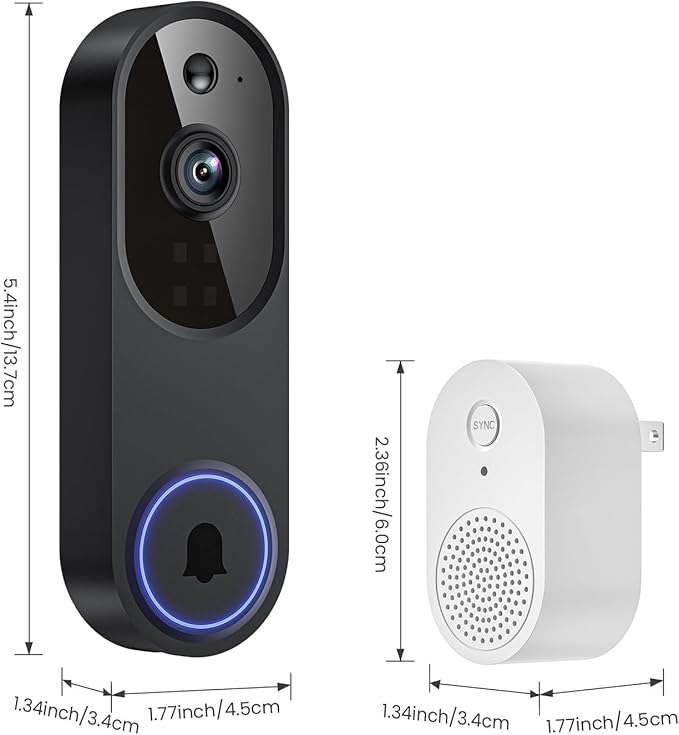 1080p Smart Wi-Fi Doorbell Camera with Doorbell Receiver, AI Motion Detection, Night Vision, Cloud Storage, 2 Way Audio, Battery Powered, 2.4GHz Wi-Fi Only