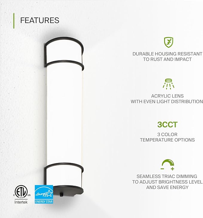 ASD LED 24" Vanity Flush Mount Light Fixture, Linear Bathroom Lighting Bar | 3CCT, Dimmable, Energy Star, ETL Listed | 25W 1950LM 3000-5000K 120V | Long Bath Wall Sconce Over Mirror | Black, 4 Pack