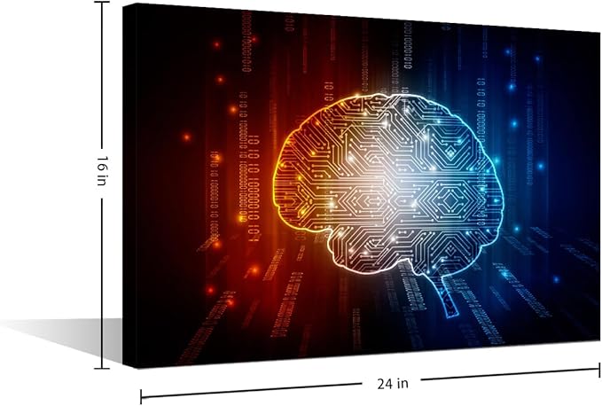 TUMOVO AI Artificial Intelligence Concept Wall Art Red Blue Pictures Print On Canvas AI Brain Modern Artwork Wall Art for Living Room Office Gallery Framed Ready to Hang, 24x16in