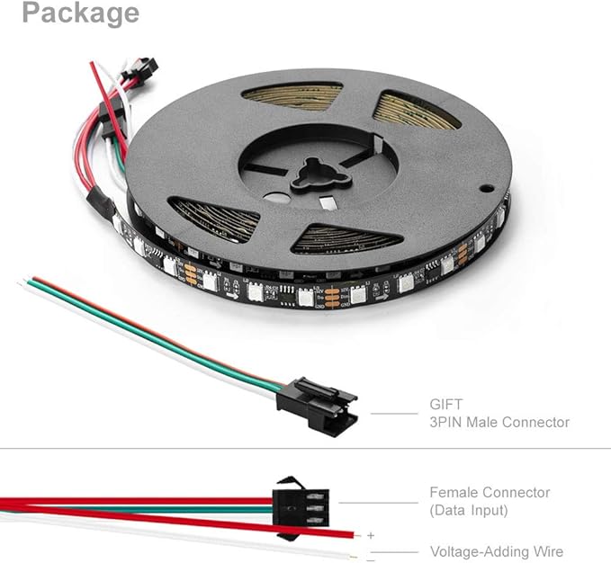 BTF-LIGHTING WS2811 IC RGB Addressable LED Strip Ultra Bright 5050 SMD RGB 60LED/m 20Pixels/m Multi-Colored Pixels Light Total 300LED 100Pixels 16.4FT 5m DC12V(No Adapter or Controller)