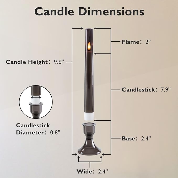 Homemory 6 Pcs Flameless Taper LED Candles with Remote and Timer, 3D Wick Flickering, Window Candles with 2 Light Modes, Battery Operated for Xmas Wedding Decor, 9.6 Inch, Black