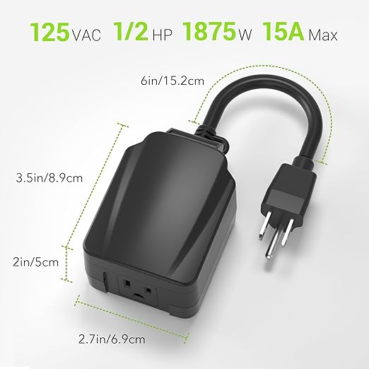 BN-LINK 24-Hour Mechanical Outdoor Light Timer, Waterproof, Heavy Duty, 15A 1/2HP, 1 Grounded Timer Outlet for Home and Garden