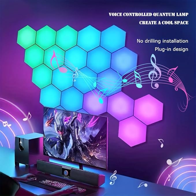 Music Sync Hexagon Lights, Smart LED Wall Lights 10 Pack, 13 Colors Modular Assembled RGB Wall Panels, Hex Light with USB-Power for Autism, Game Room Decor, Party(10 Pack)