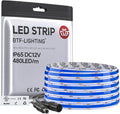 BTF-LIGHTING FCOB IP65 Waterproof Blue Color COB LED Strip 16.4FT DC12V 480LED/m 8mm Width Flexible High Density CRI 90+ Dimmable LED Light for Home Indoor Decor(No Controller or Adapter)