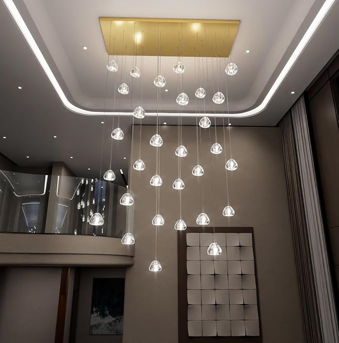 LED Rectangular Chandeliers for Living Room Dining Room Light Dimmable High Ceiling Pendant Lights Fixtures Lighting 26-Lights for Foyer Entryway Lighting Antique Gold