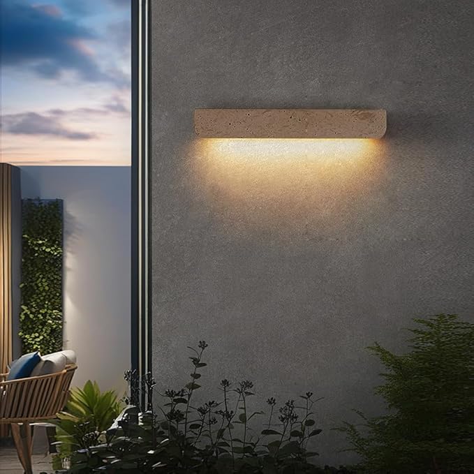 12.6 Inch Yellow Travertine Wall Light, Indoor Outdoor Interchangeable Wall Lamp, Wabi Sabi Style Wall Sconce, Dining Room Bedroom Living Room Wall Mounted Lighting Fixtures