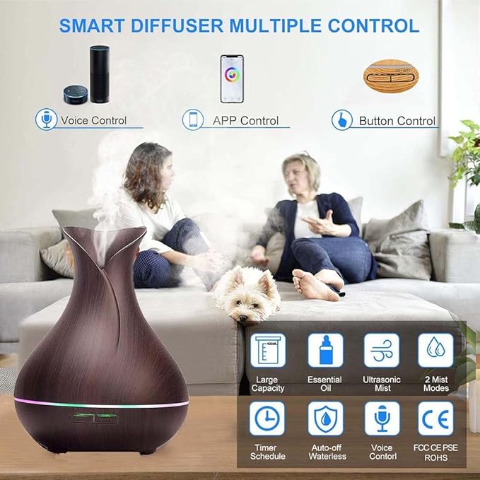 Smart WiFi Wireless Essential Oil Aromatherapy Diffuser, Compatible with Alexa & Google Home, Phone App & Voice Control, Large Ultrasonic Diffuser, LED & Timer Settings