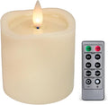Flameless Pillar Candles Flickering with Remote Timer, Battery Operated LED Candles Up to 400 Hours, 3D Moving Flame Real Wax Candles. (Ivory with Art Water)