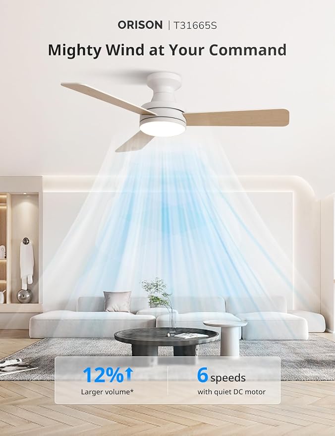 Orison Ceiling Fans with Lights – 42" Low Profile Flush Mount, Smart RGB Backlight & Dimmable LED, Alexa & Google Compatible, 6-Speed Reversible, App & Remote Control, Quiet & Energy Saving, White