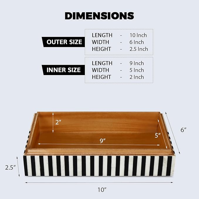 Handicrafts Home Large Decorative Storage Box with Lid – Black White Modern Storage Box, Remote Control Organizer for Coffee Table, Console & Living Room Decor – Mono Lead 12 x 6 x 2