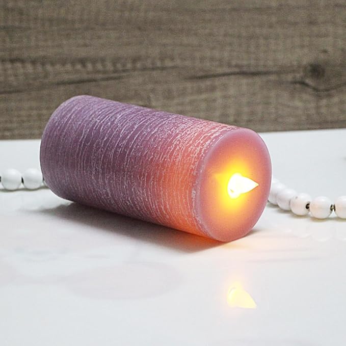 Flickering Flameless Candle with 3D Moving Flame, with Remote and Timer, Real Wax Candles, LED Pillar Water Ripples Battery Operated Candle for Wedding, Christmas, Home Decor (Purple)