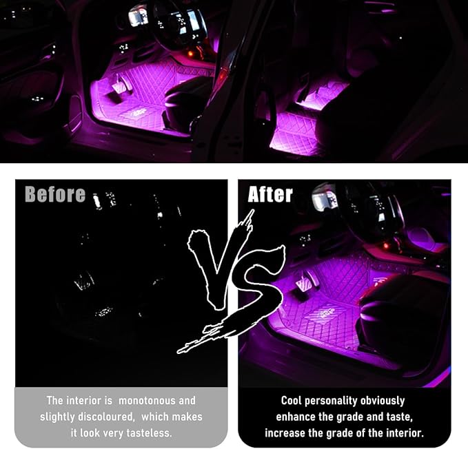 Car Interior LED Strip Light, 12V 24 LED Neon Ambient Night Light with Cigarette Lighter Plug, Automotive Atmosphere Decorative Under Dash Lighting Kit, Car Accessories (Pink Purple)