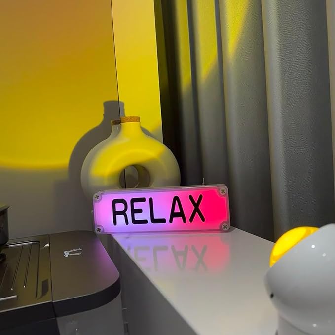 Relax Sign Lights Smart LED RGB Gaming USB Rechargeable Battery 16 Million Colors 213 Preset Modes App Control Dynamic Music Sync Mode for Studio/Home Studio/Company/Desk or Wall Decor