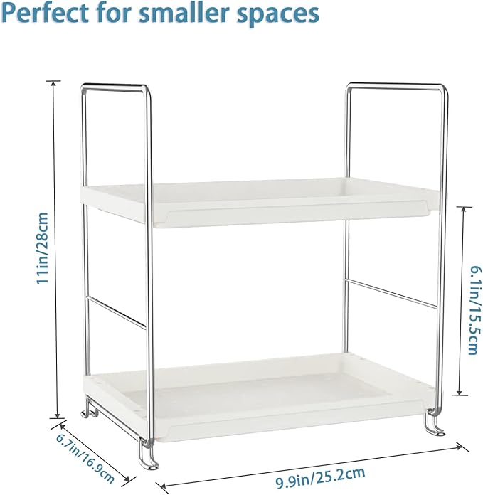 2-Tier Kitchen Spice Rack Standing Shelf-Bathroom Countertop Organizer-Vanity Tray Cosmetic & Makeup Storage,Perfect Storage Shelf for Bathroom,Bedroom,Kitchen,Vanity,Silver