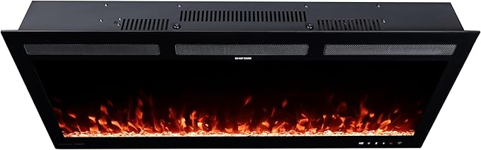 Modern Ember Vibrance 42 Inch Smart Linear Electric Fireplace Insert - Recessed or Wall-Mount, LED Multi-Flame Colors, Alexa/WiFi Enabled - Remote Included - Crystals