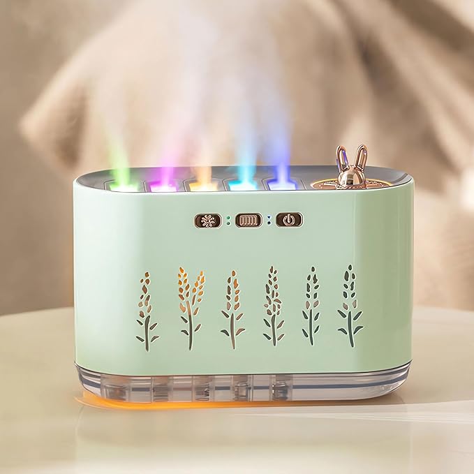 5 Nozzle Cool Mist Humidifier, Music-Sensing Humidifier Diffuser with 20 Color LED Light, 700ML Essential Oil Diffuse, Auto Shut-Off, Aroma Diffusers Humidifiers for Bedroom Home Office (Green)