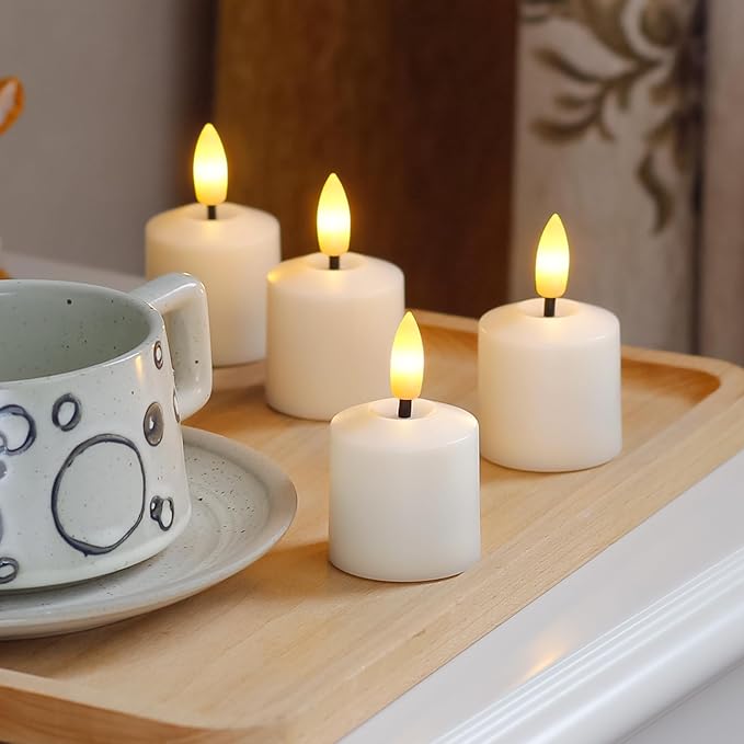 Rechargeable Small Flameless Tea Light Candles with Remote Function, LED Votive 2/4/6/8 Hours Timer Ivory 1.5" x2.5" Mini Plastic Set of 6 Tealight (Charging Cable Included)