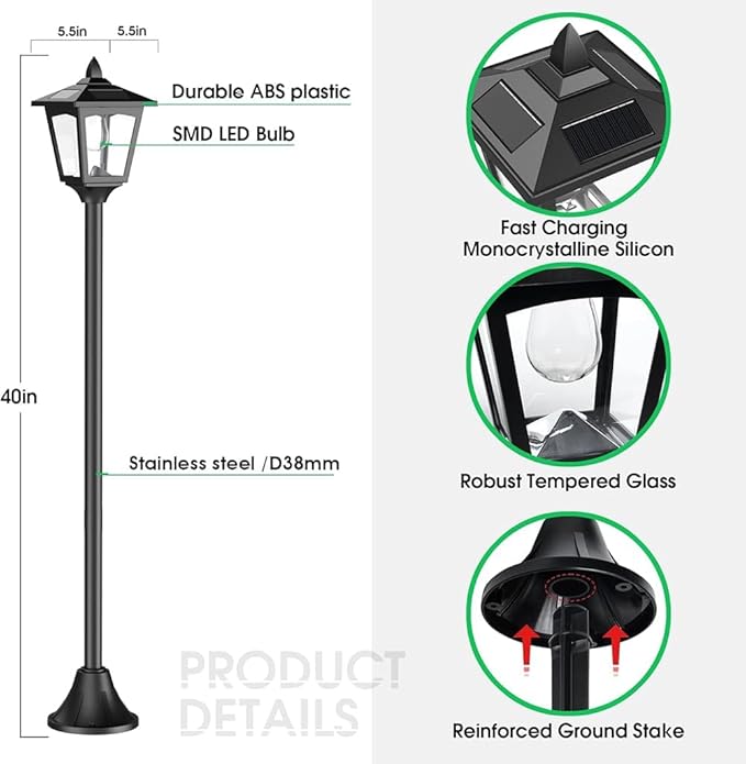 Solar Lamp Post Lights Outdoor 4-Pack, 40'' Waterproof Solar Post Lights with Dusk to Dawn Sensor, Vintage Solar LED Pole Lights for Garden Yard Pathway Driveway Patio